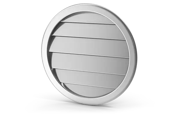 The Mufflerman Circular white air vent cover with horizontal slats, designed for optimal airflow during vehicle service.